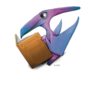 A picture of pink and blue tetradactyl reading an orange book to provide visual interest.